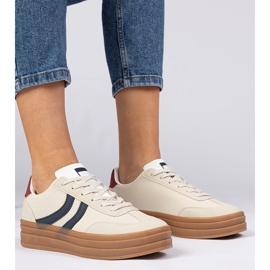 Beige sneakers women's sneakers with a navy blue accessory white 1