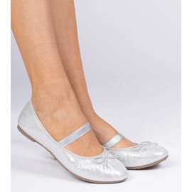 Silver women's ballerinas with a bow on an elastic band 1