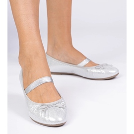 Silver women's ballerinas with a bow on an elastic band 2