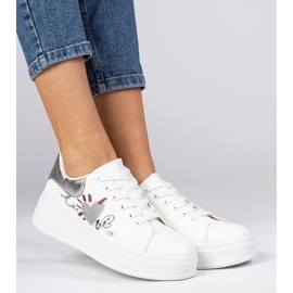 White and silver sneakers women's sports sneakers with print 2