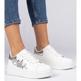 White and silver sneakers women's sports sneakers with print 1