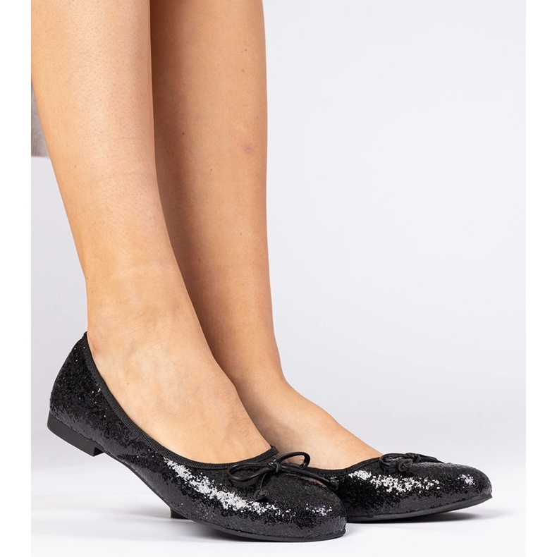 Black women's glitter ballerinas with a bow 1