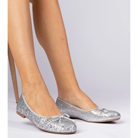 Silver women's glitter ballerinas with a bow 1 Silver women's glitter ballerinas with a bow 1
