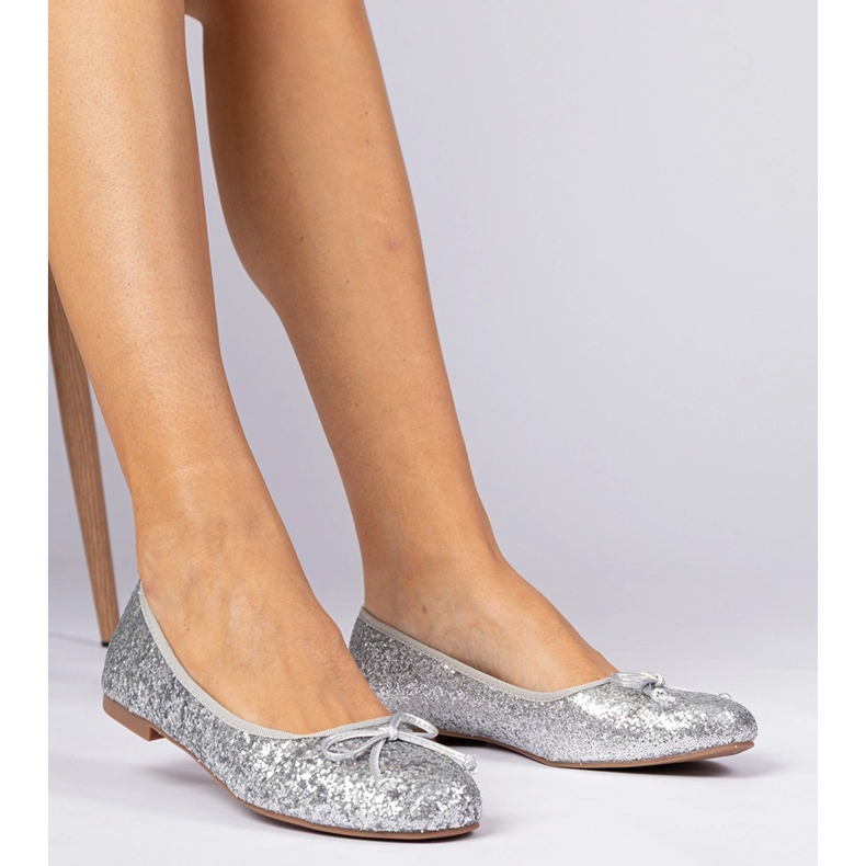 Silver women's glitter ballerinas with a bow 1 Silver women's glitter ballerinas with a bow 1