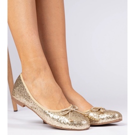 Golden women's glitter ballerinas with a bow 1