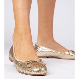 Golden women's glitter ballerinas with a bow 2
