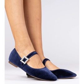 Navy womenal velor ballerinas with a buckle blue 2