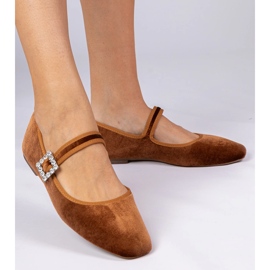 Brown women's velor ballerinas with a buckle 1 Brown women's velor ballerinas with a buckle 1