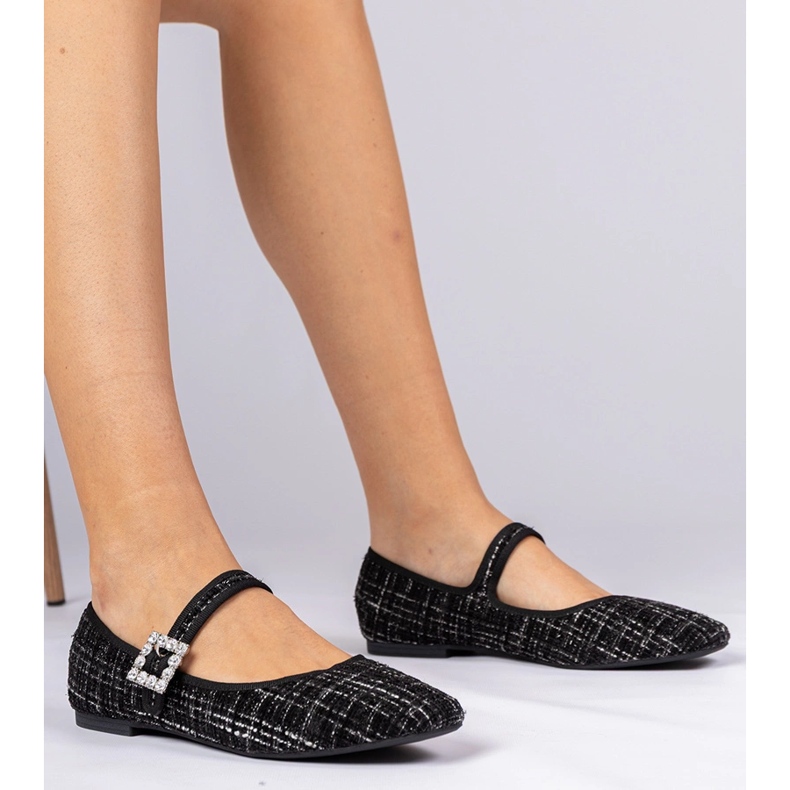 Black women's ballerinas with a buckle and crystals 1
