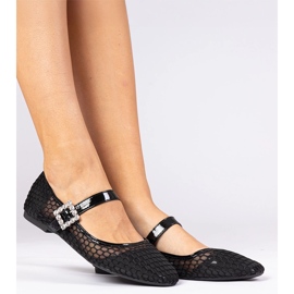 Black mesh ballerinas with a clamp and crystal 1