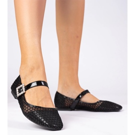 Black mesh ballerinas with a clamp and crystal 2