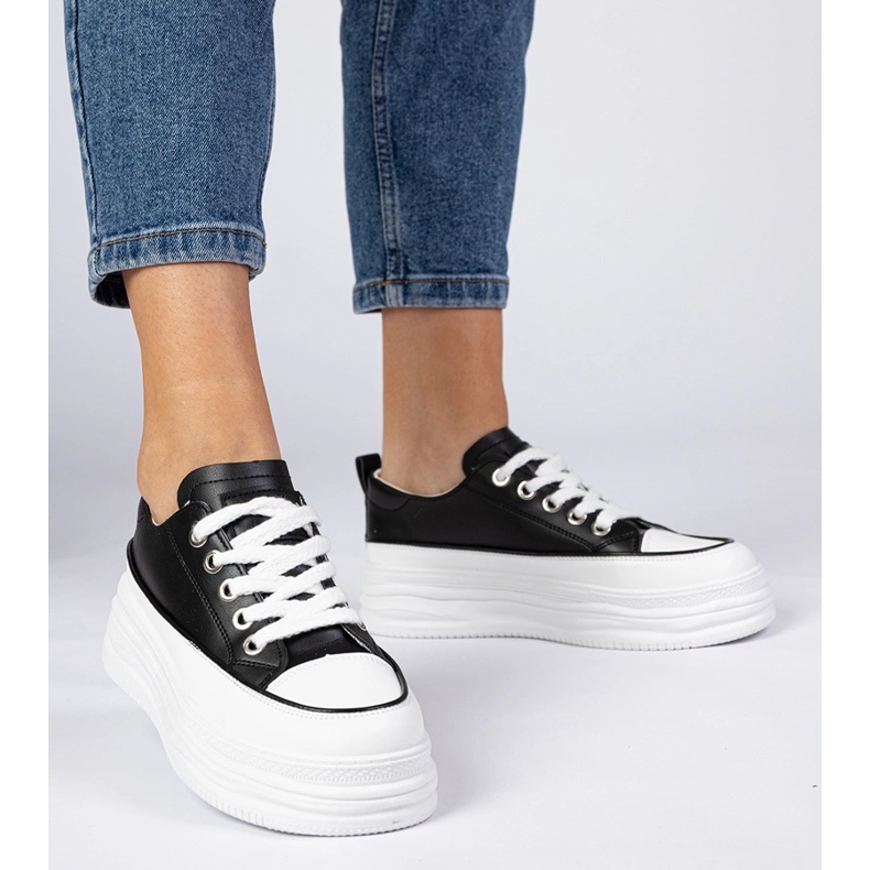 Black and white women's sneakers on a high sole 2 Black and white women's sneakers on a high sole 2