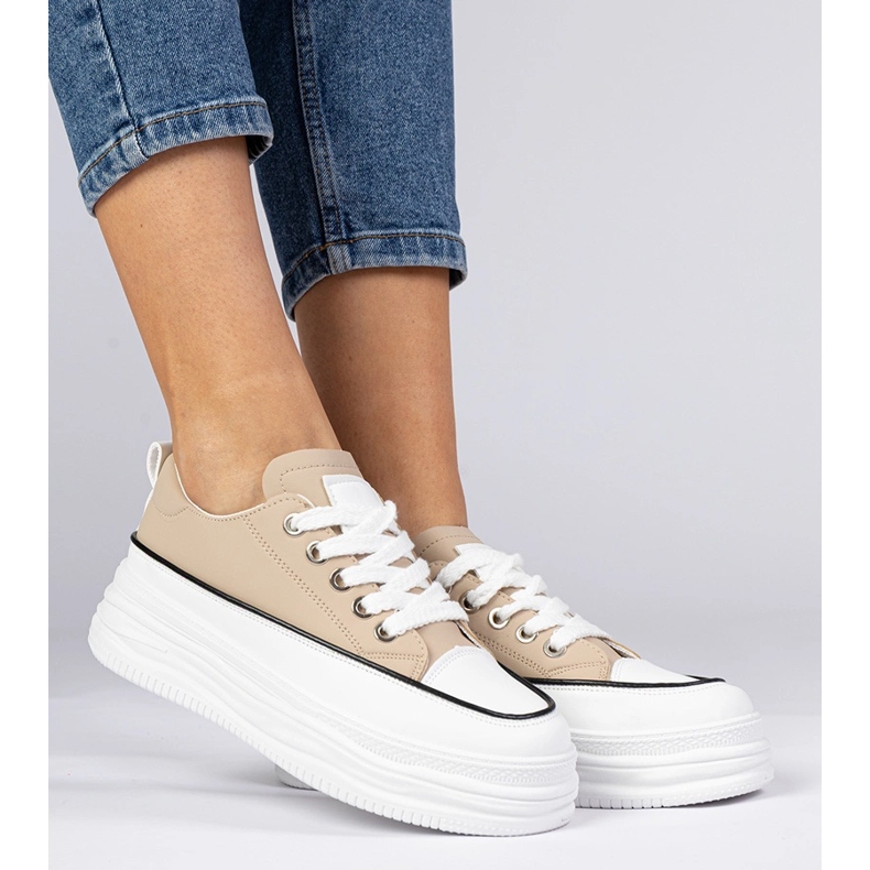 Beige women's sneakers on a high sole 2
