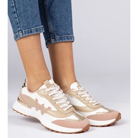 White and pink women's sneakers with a leopard accessory 2