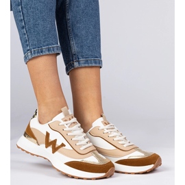 White-brown women's sneakers with a leopard accessory 1