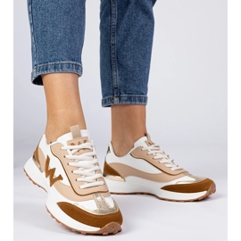 White-brown women's sneakers with a leopard accessory 2