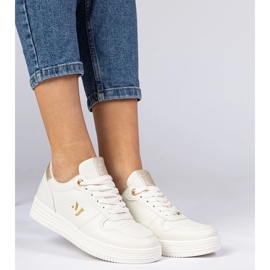 Beige women's sneakers with golden brocade 1