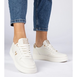 Beige women's sneakers with golden brocade 2