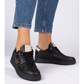 Black women's sneakers with golden glitter 1