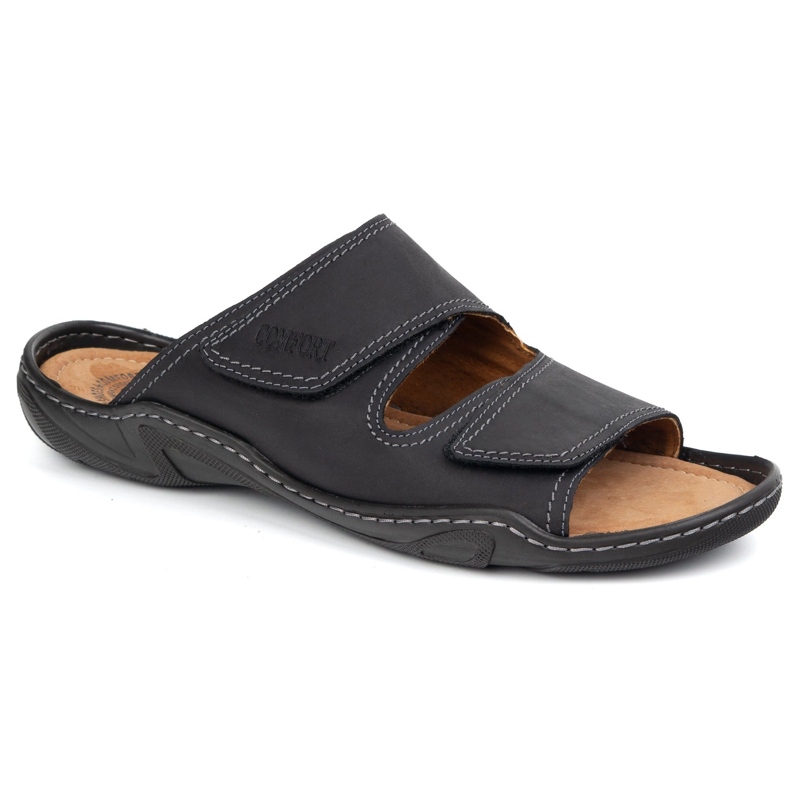 Olivier Classic men's leather flip flops 0048 Black Nubuk 1