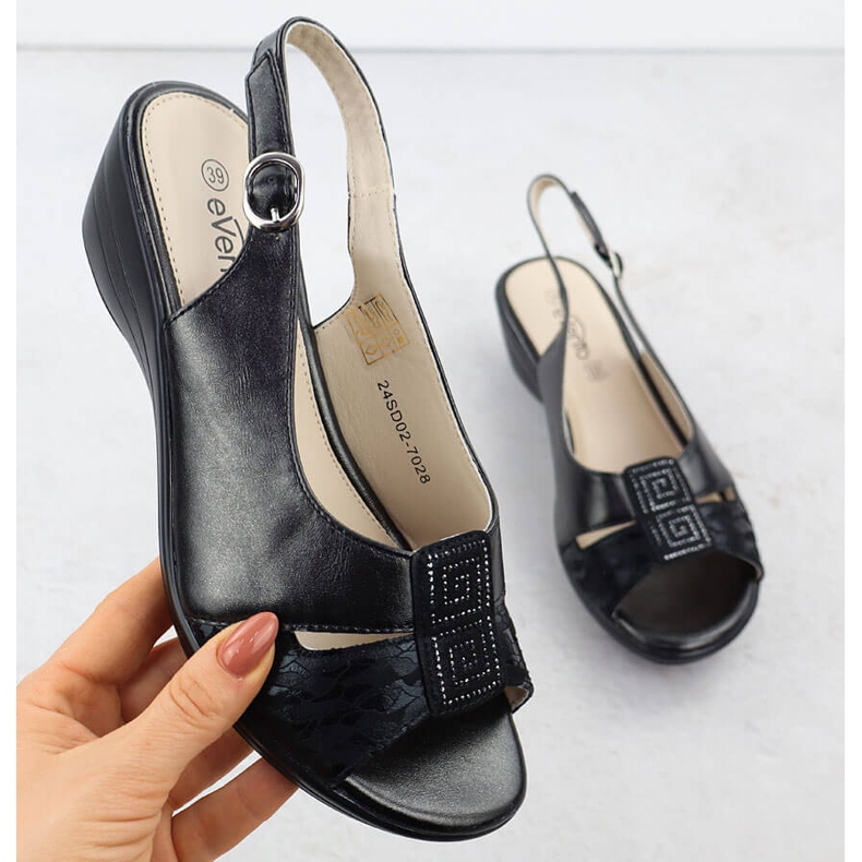 Women's sandals on wedges Black Evento 7028 1 Women's sandals on wedges Black Evento 7028 1
