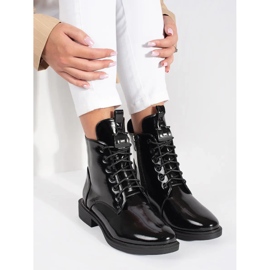 Black women's lace-up ankle boots made of patent ecological leather 1