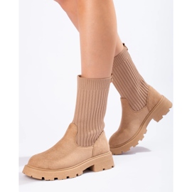 Women's suede ankle boots with elastic upper beige 2