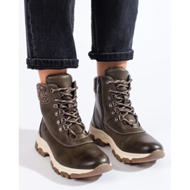 Brown women's platform boots green 2