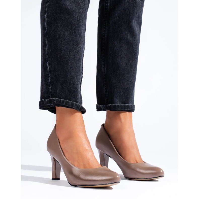Classic dark beige heel pumps from Shelovet 2