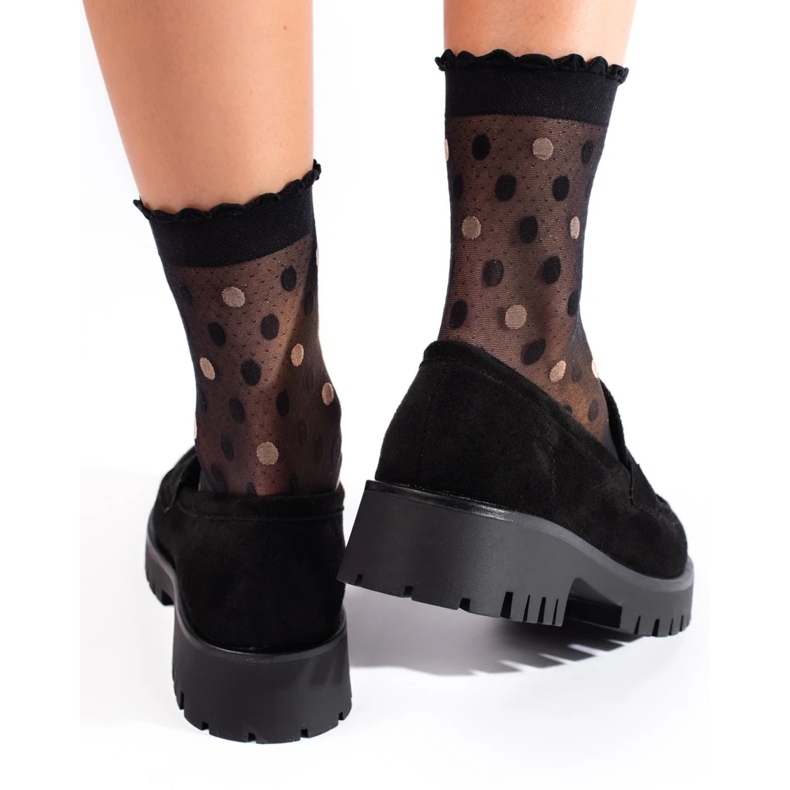 Shelovet suede moccasins with a thick sole black 2