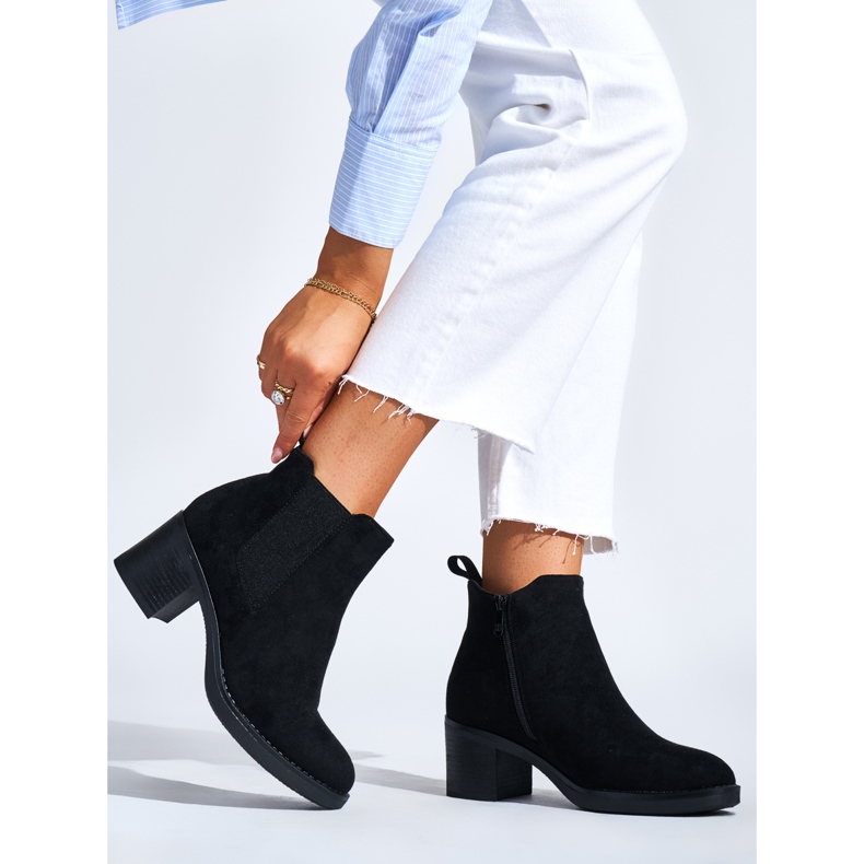Black classic women's ankle boots with a block heel 1