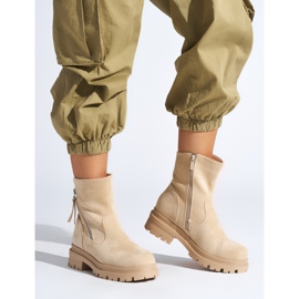 Beige women's ankle boots with a decorative zipper 1 Beige women's ankle boots with a decorative zipper 1