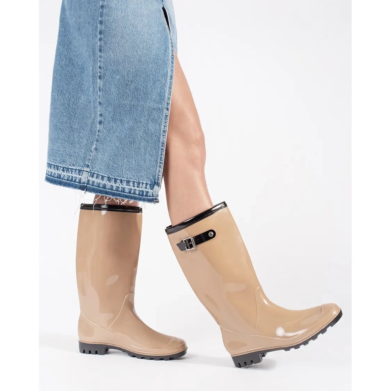 Women's beige high patent wellington boots 1 Women's beige high patent wellington boots 1