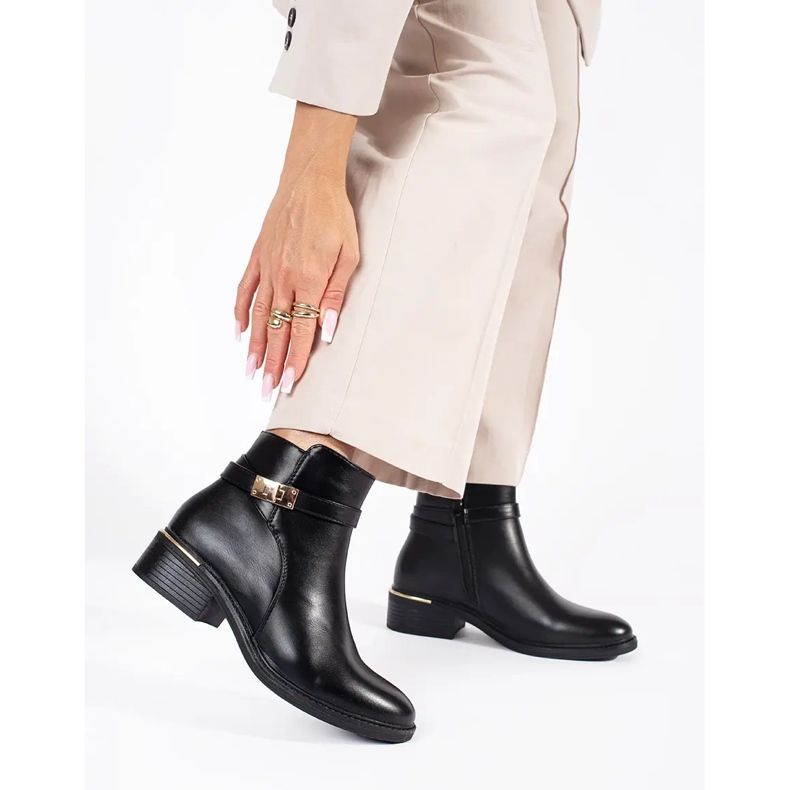 Black women's ankle boots with gold elements 1