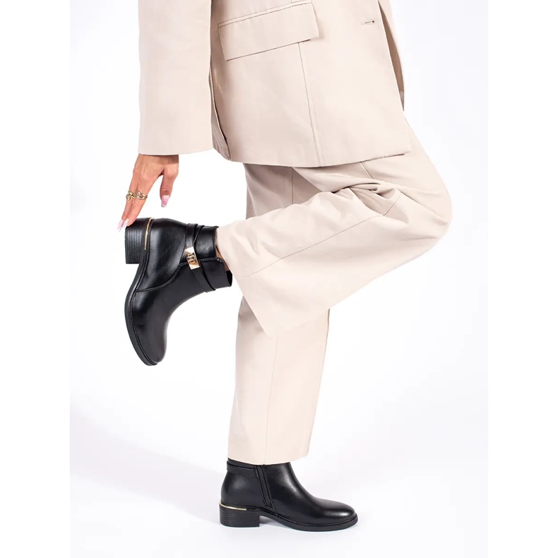 Black women's ankle boots with gold elements 2