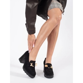 Black women's suede shoes with a high heel and metal decoration 1