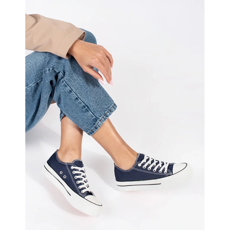 Seastar Navy blue classic women's lace-up sneakers with a platform 2