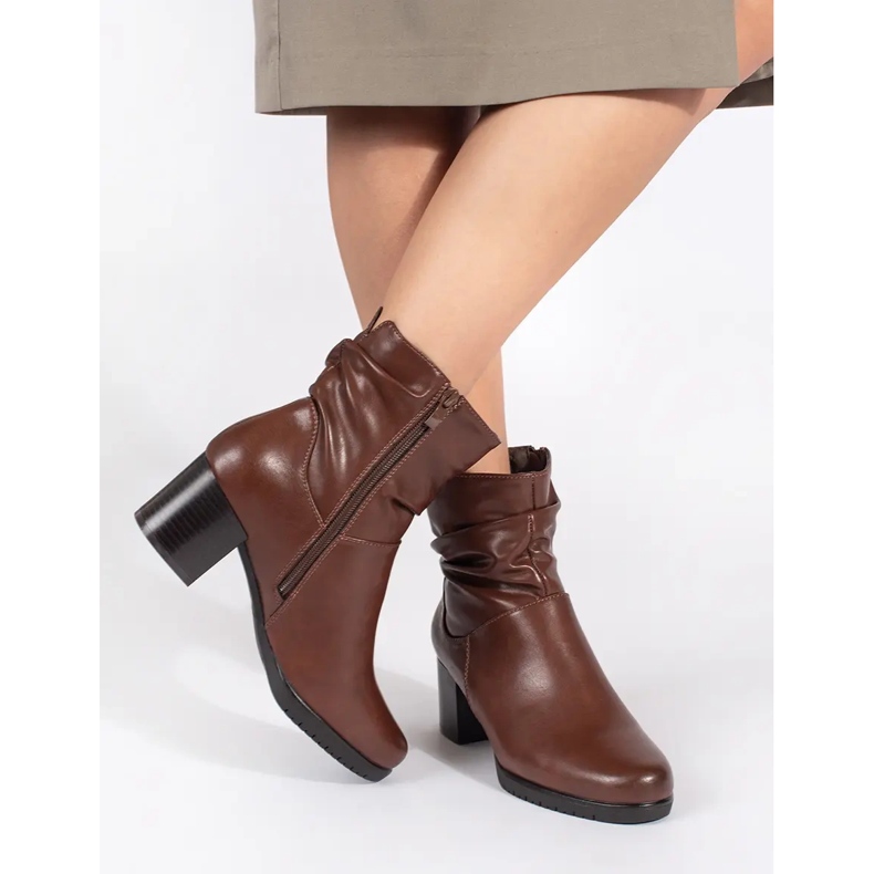 Women's brown leather ankle boots with a ruffled upper by Sergio Leone 2 Women's brown leather ankle boots with a ruffled upper by Sergio Leone 2