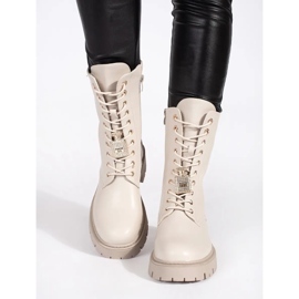 Seastar Light beige women's worker boots with pins 2
