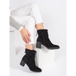 Black suede women's ankle boots with a ruffled upper 1 Black suede women's ankle boots with a ruffled upper 1