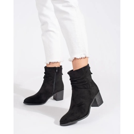 Black suede women's ankle boots with a ruffled upper 2 Black suede women's ankle boots with a ruffled upper 2