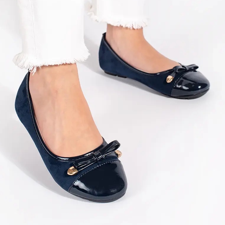 Women's navy blue flat ballet flats with a patent toe 1 Women's navy blue flat ballet flats with a patent toe 1