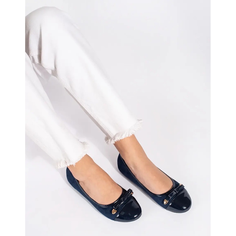 Women's navy blue flat ballet flats with a patent toe 2 Women's navy blue flat ballet flats with a patent toe 2