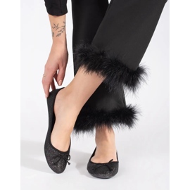 Black shiny women's ballet flats with a bow 2