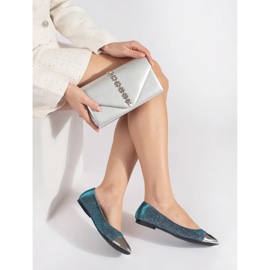 Blue shiny ballet flats with a silver toe 1