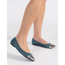 Blue shiny ballet flats with a silver toe 2