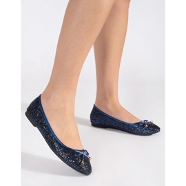 Navy blue shiny ballet flats with a bow 1