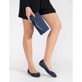 Navy blue shiny ballet flats with a bow 2