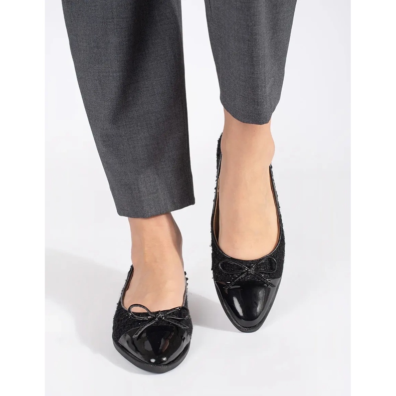Black glitter ballet flats with a bow 1