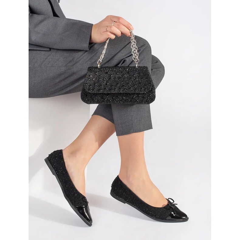 Black glitter ballet flats with a bow 2